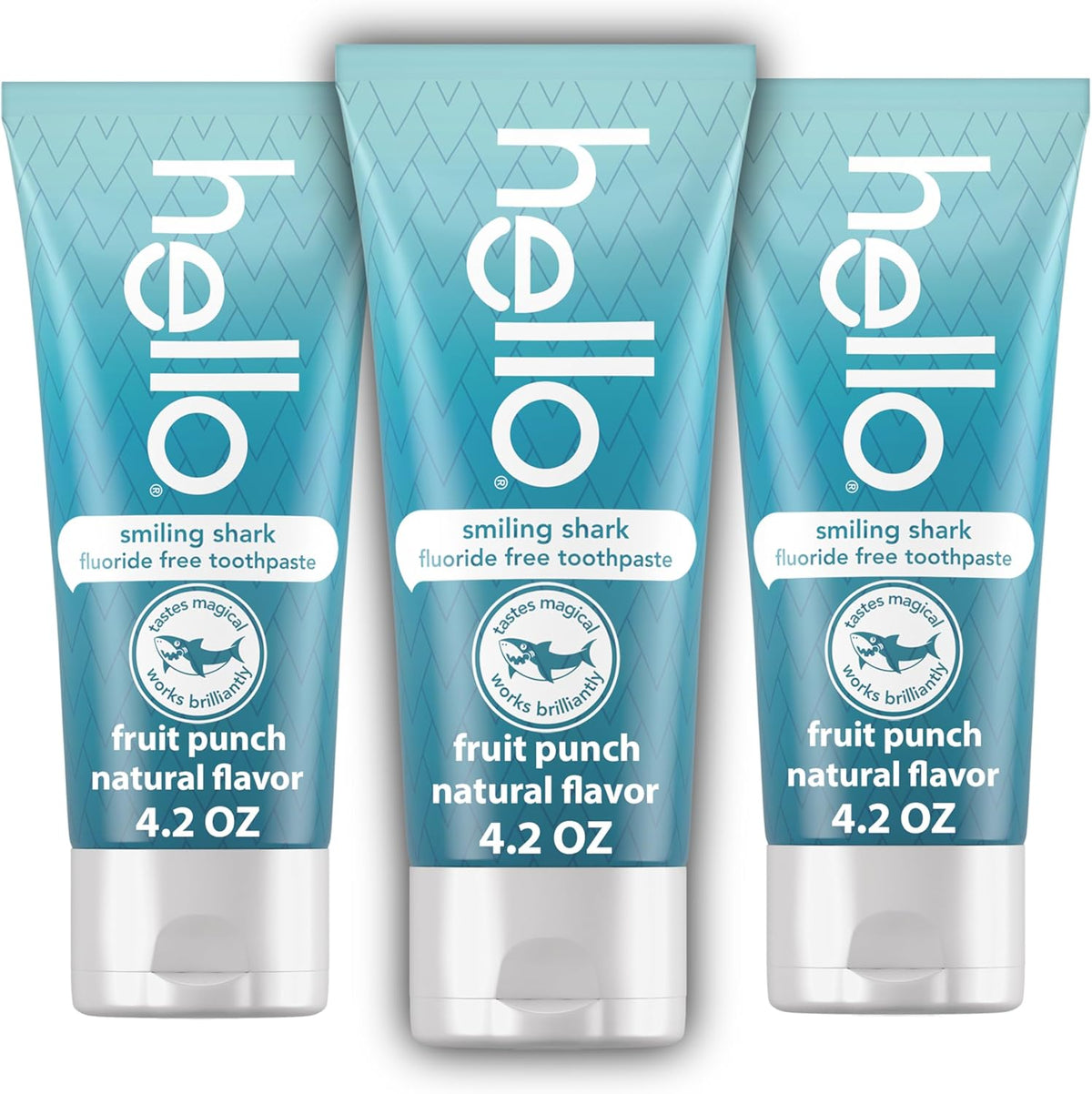 Hello Smiling Shark Fluoride Free Kids Toothpaste pack of 3 front view authentic skincare