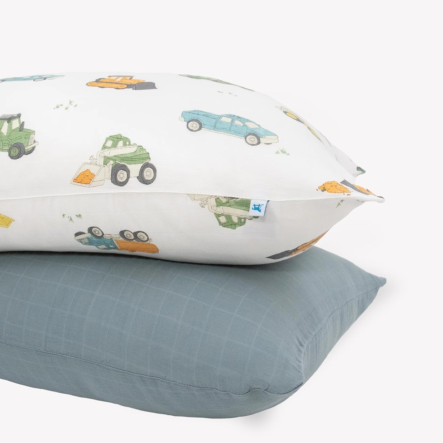 Little Unicorn Cotton Muslin Pillowcases 2 Pack Work Trucks front view