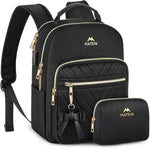 MATEIN mini backpack for women in black showing front view with gold zippers