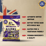 Authentic imported UK Walkers Nonsuch Milk Chocolate Eclairs being shared from a glass candy bowl.