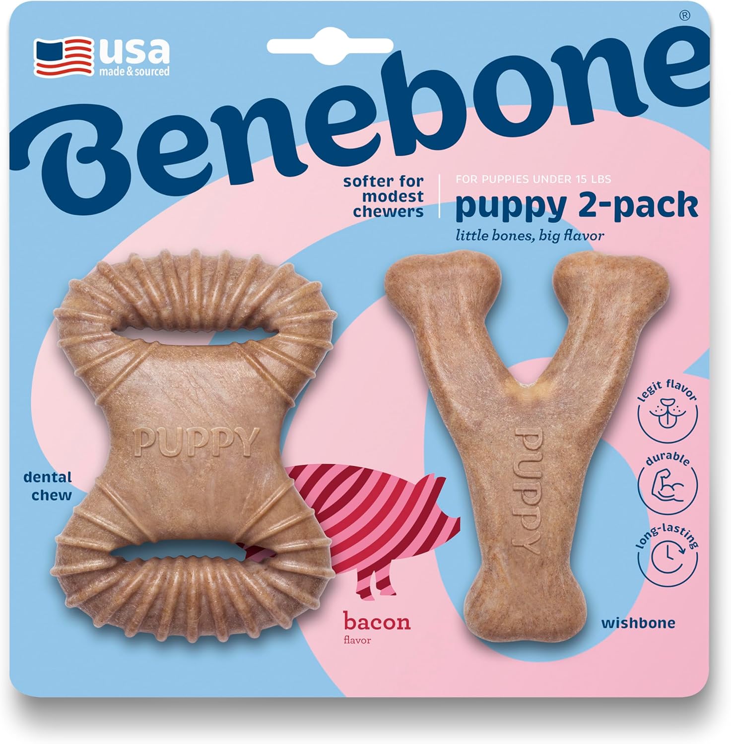 Benebone Puppy 2-Pack Dental Chew and Wishbone front view