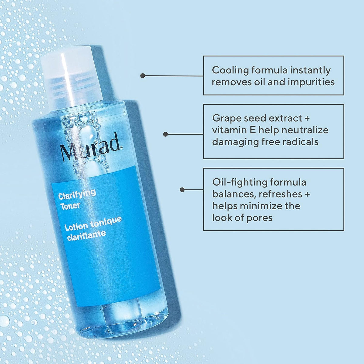 Murad Clarifying Toner bottle showing oil control benefits