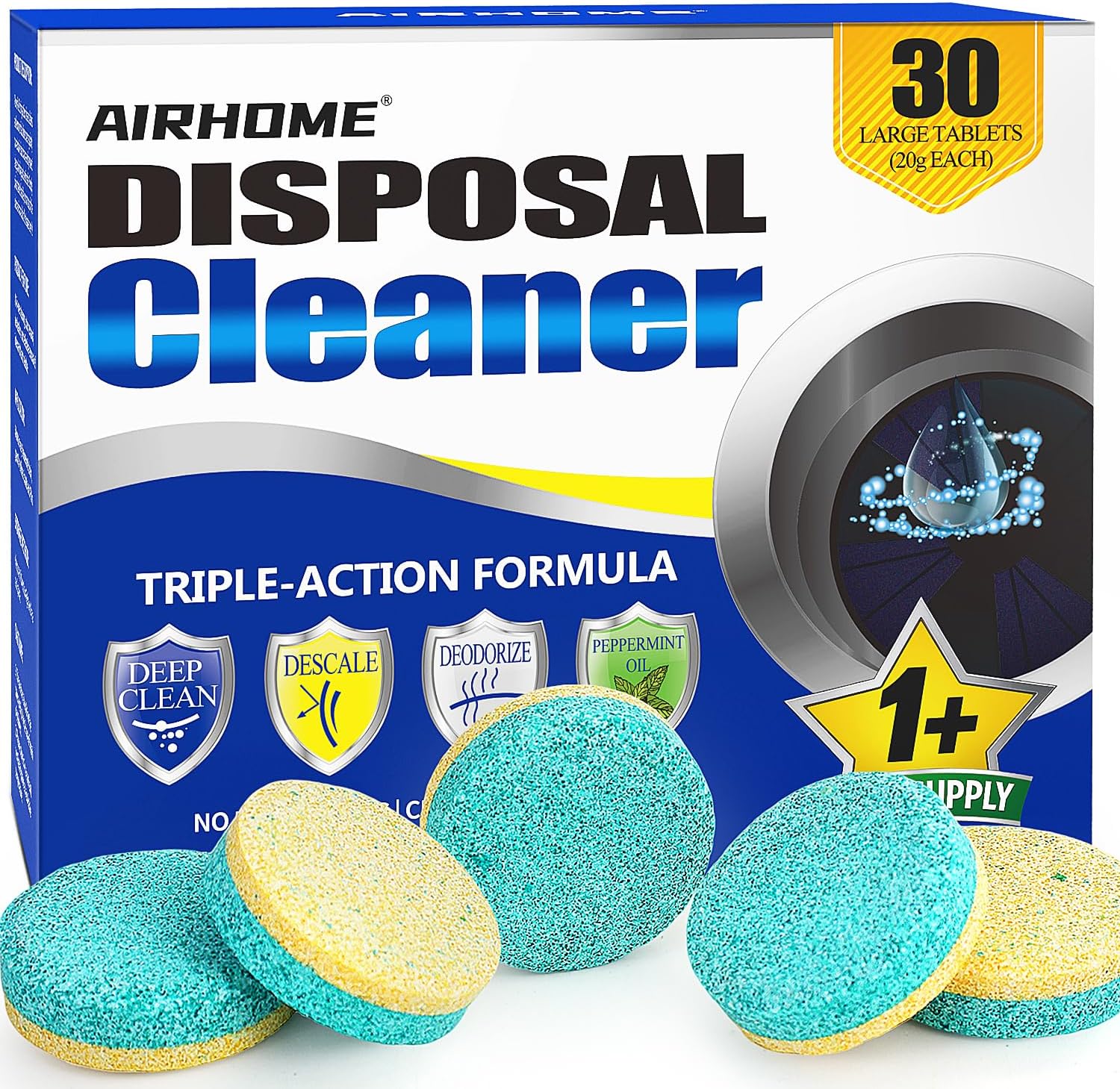 Airhome garbage disposal cleaner and deodorizer tablets front view package