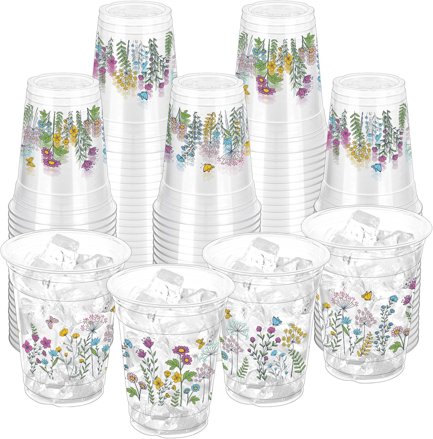 Zcptz 100 Pieces Wildflower Plastic Cups front view