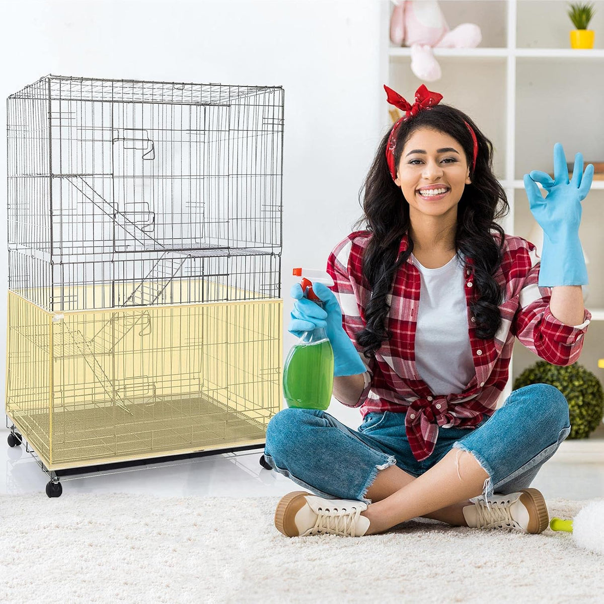 Shappy Bird Cage Net Cover Seed Catcher, 118 x 15 Inch/ 300 x 37 cm, Yellow - Image 6