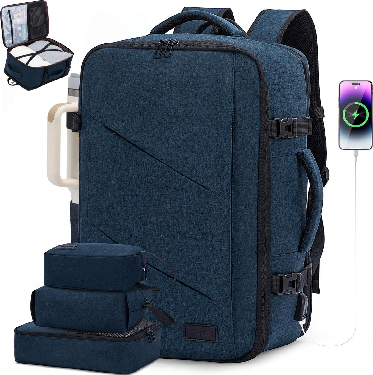 LOVEVOOK Travel Carry on Backpack, Large 40L Personal Item Travel Bag for Men & Women Flight Approved with 3 Packing Cubes, Suitcase Water Resistant Luggage Daypack Business Weekender Bag, Black - Image 10