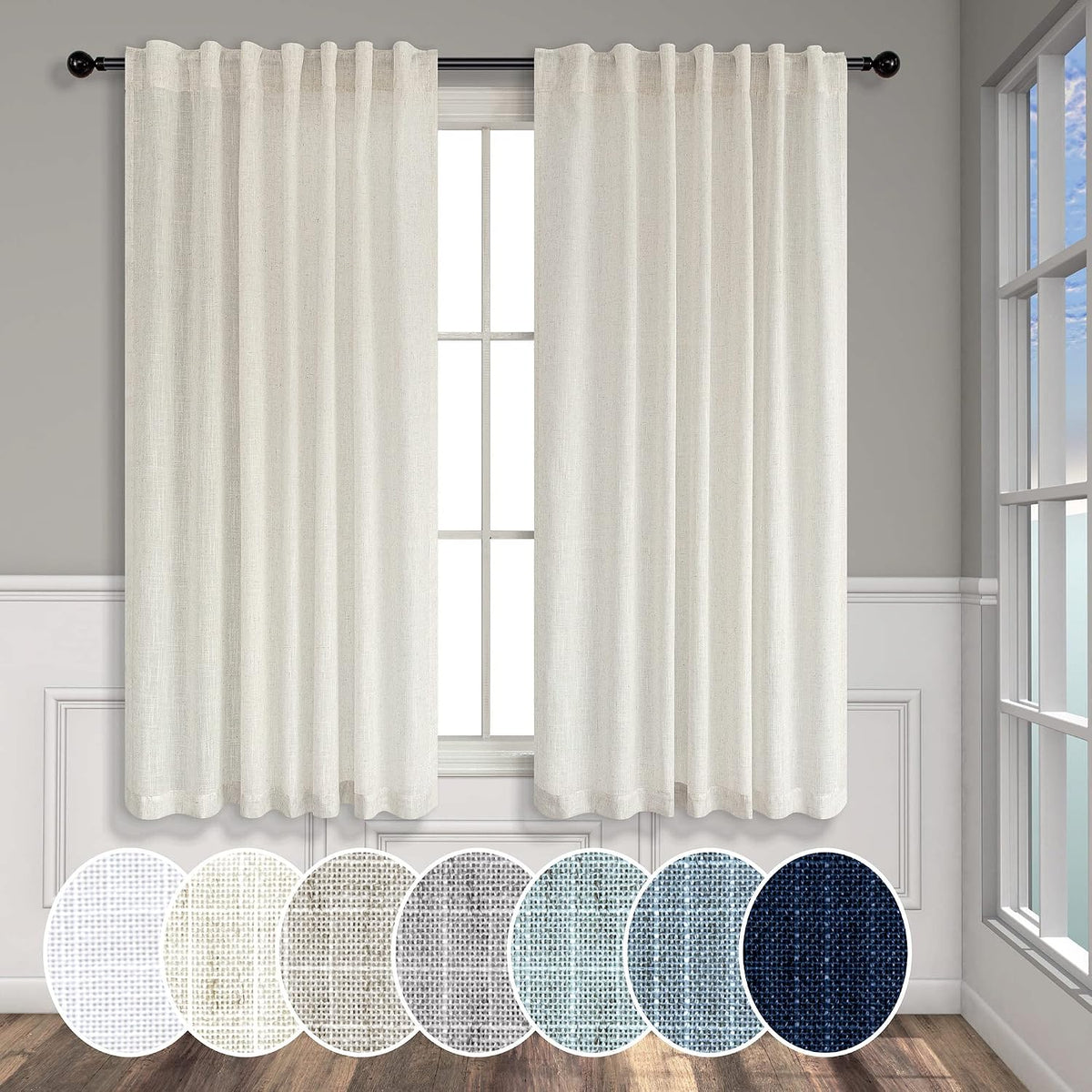 Pitalk 102 Inch Long Curtains 2 Panel for Living Room Dining Back Tab Loop Pocket Custom Natural Linen Sheer Ivory Cream Curtain for Bedroom Playroom Boho Farm House Cottage Core Decor 42 x 102 Length - Image 12