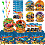 Amscan race car party supplies set featuring checkered flag design