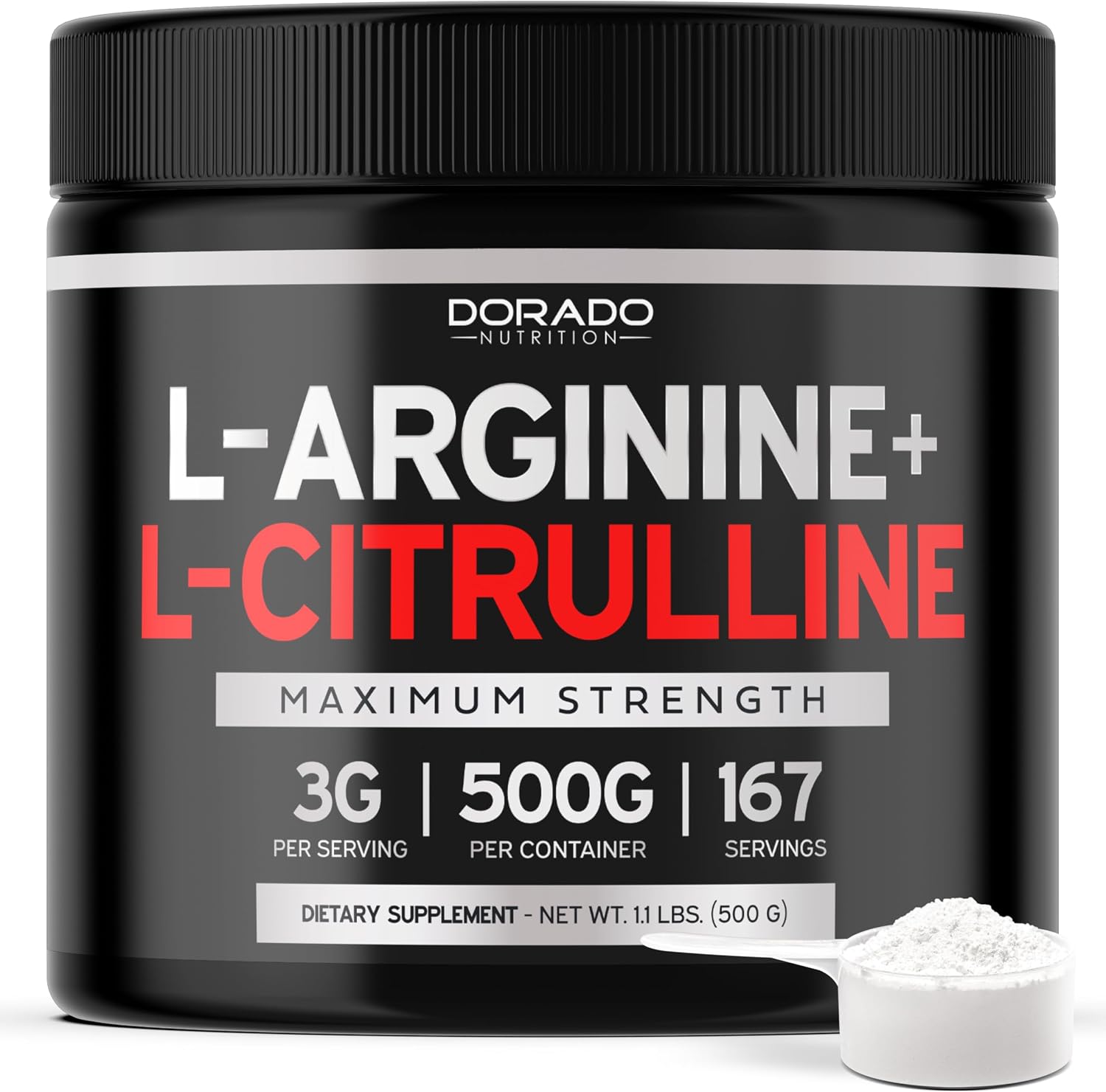 Dorado Nutrition L Arginine L Citrulline powder front view packaging