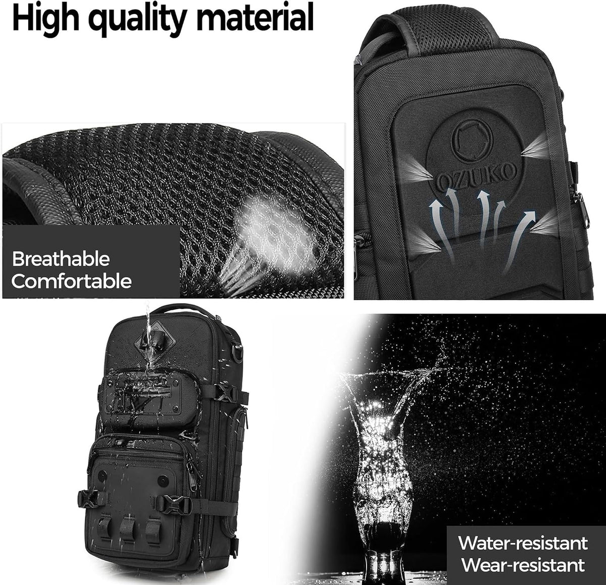 OZUKO EDC chest bag showing hidden anti-theft rear pocket