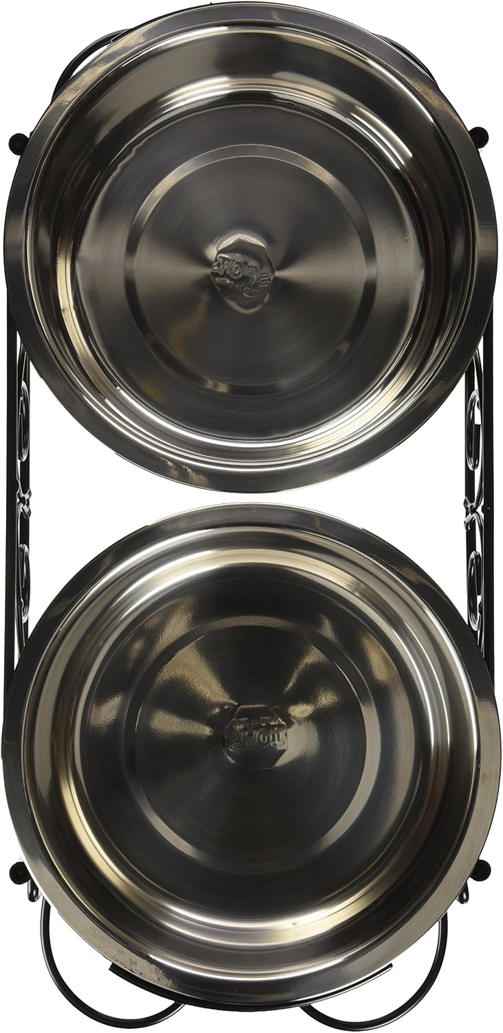 Spot elevated pet feeder showing removable stainless steel bowls