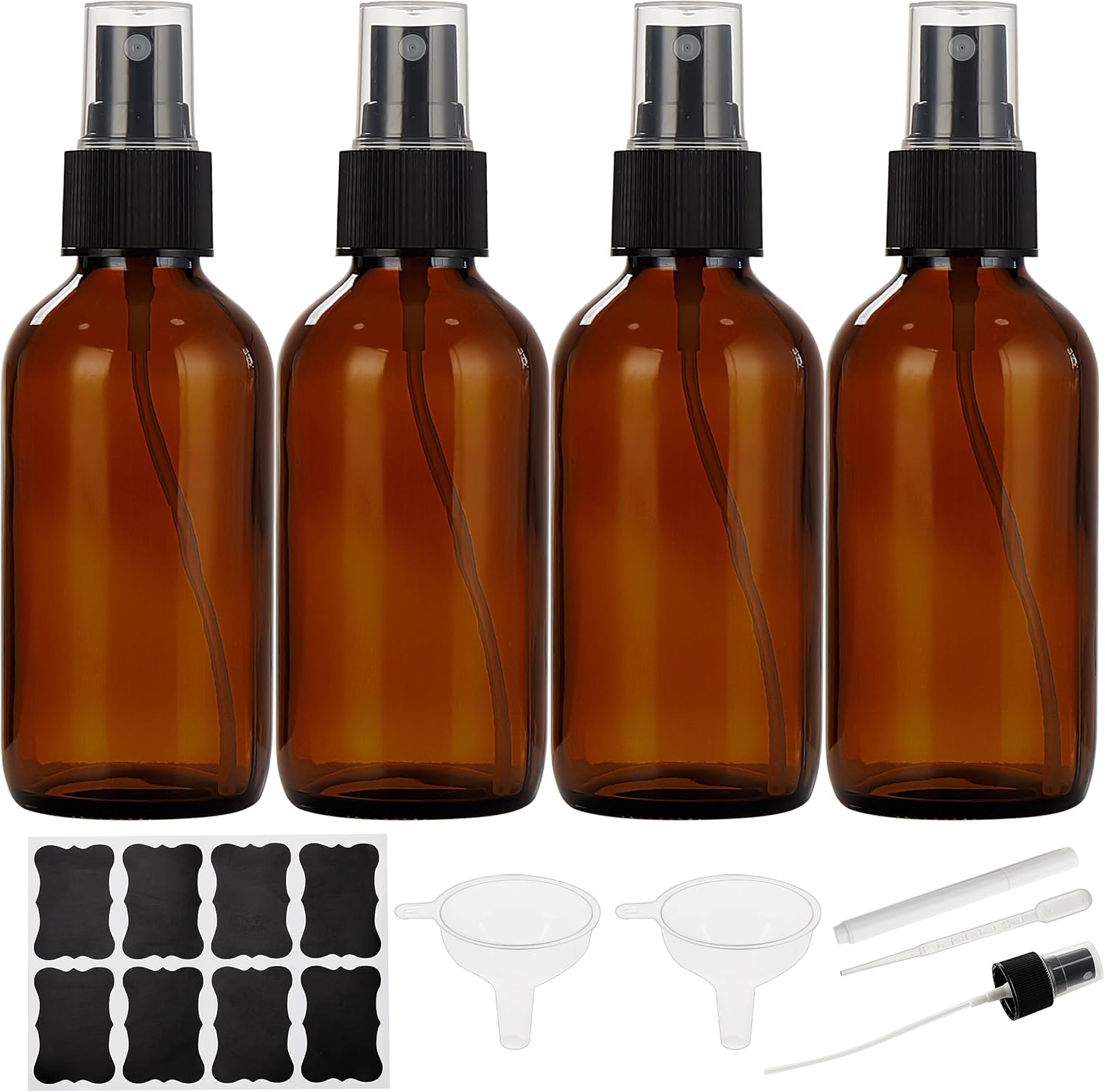 Bastelica amber glass spray bottles for essential oils with black labels