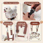 Atiansen portable pet harness carrier illustrating the front pack placement for optimal weight distribution while hiking.