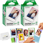 Fujifilm Instax Mini instant film twin pack front view with forty print exposures and colorful magnetic photo frames.