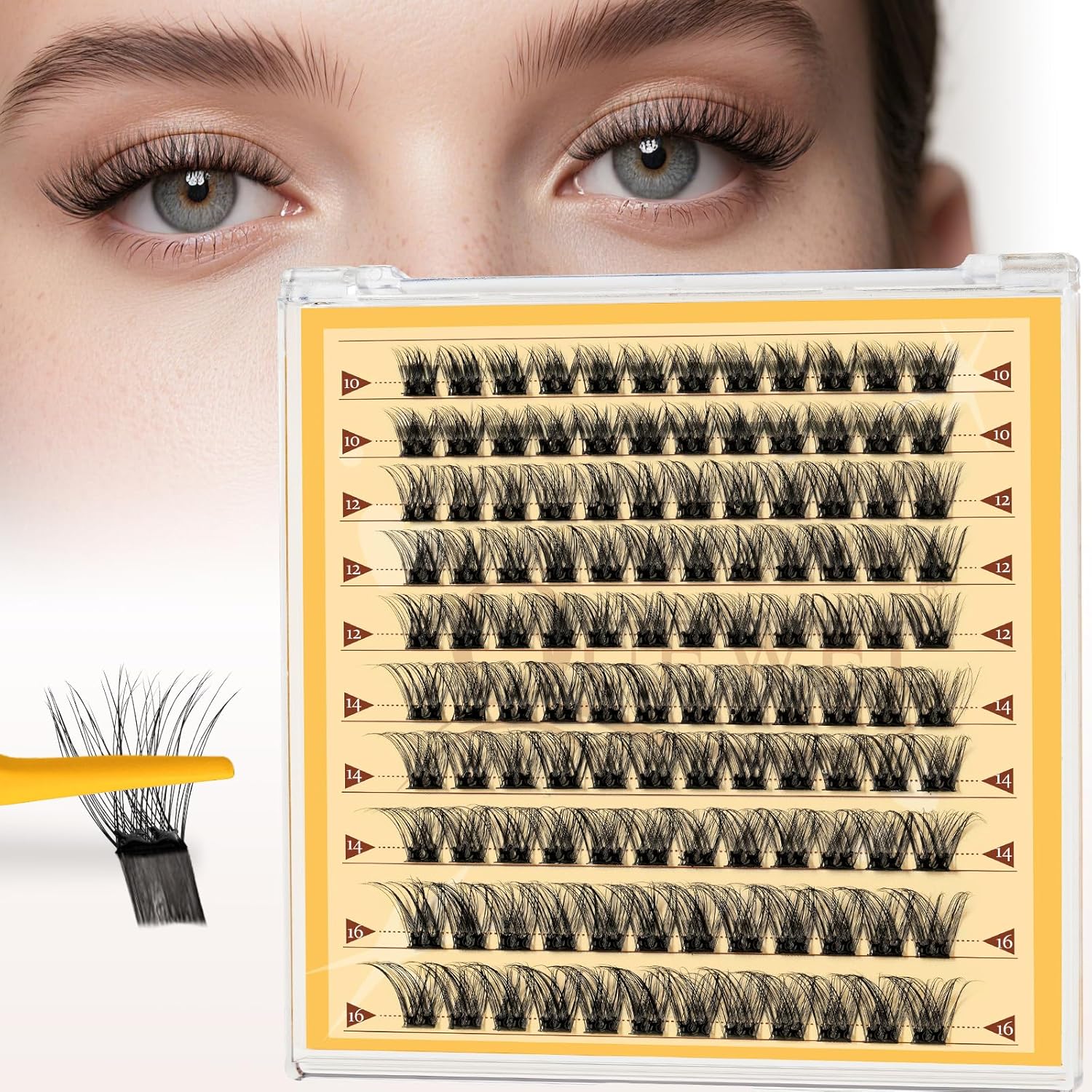 QUEWEL Self-Adhesive-Lash Clusters, 120 Pcs Pre-Glued-Eyelashes Clusters, 10-16MM Strong Hold Self Adhesive Lashes, D Curl Press On Lashes No Glue Needed DIY Lash Extensions at Home(DH-MJ02) - Image 1