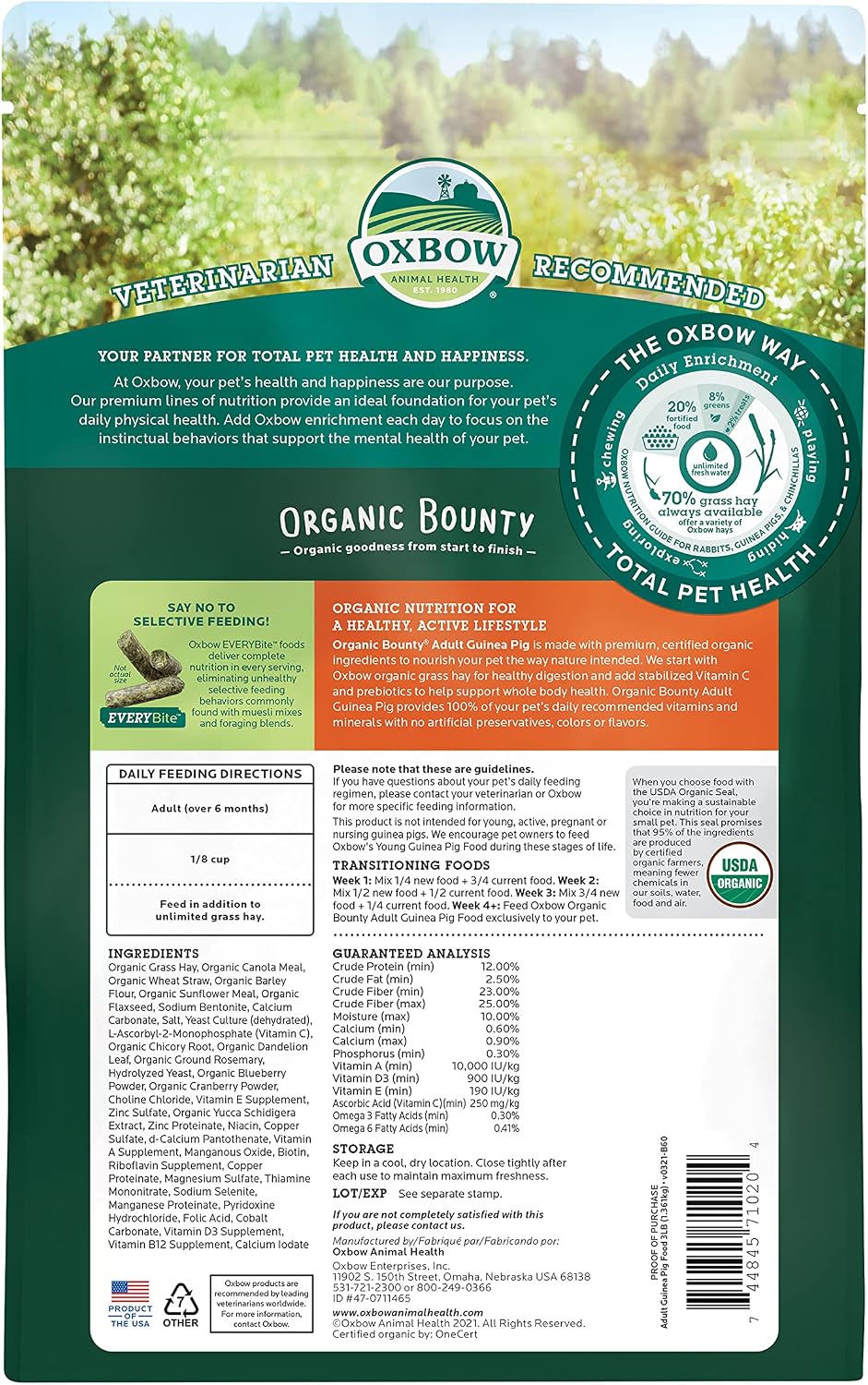 Organic guinea pig pellets made with USA timothy hay close up view