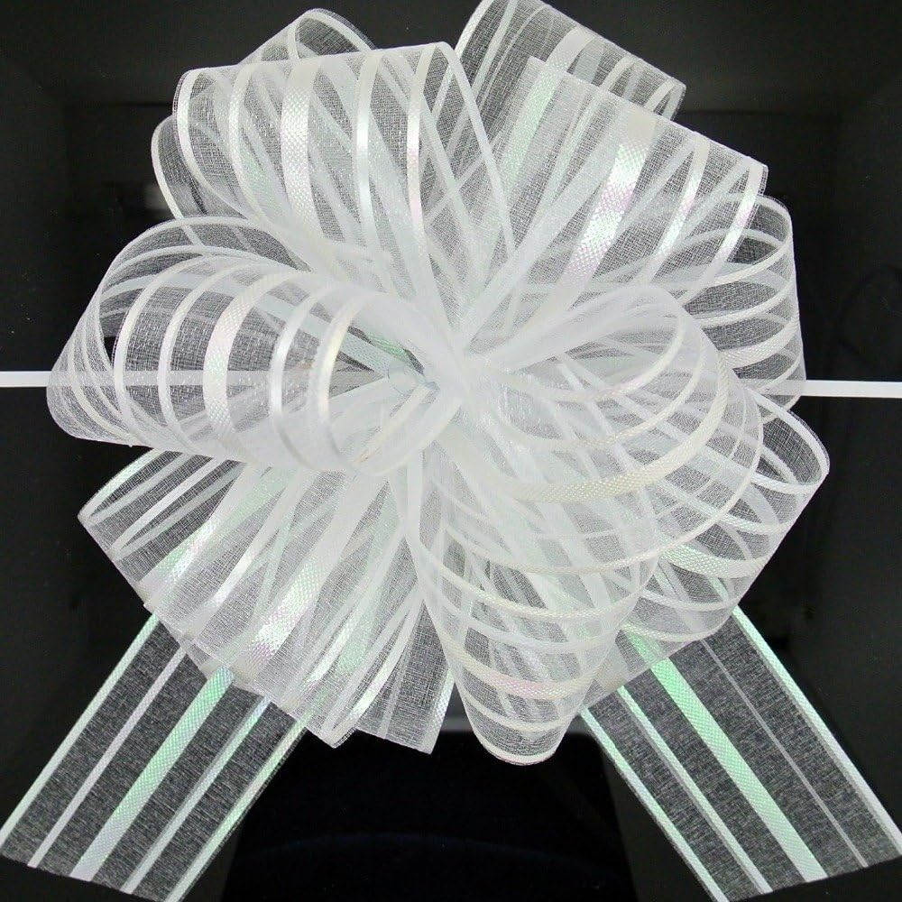 FQTANJU organza pull bow pack showcasing five pieces of white decorative ribbons for premium gift wrapping.
