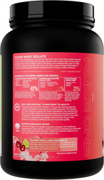 Rule 1 clear whey isolate tub back panel featuring nutrition facts