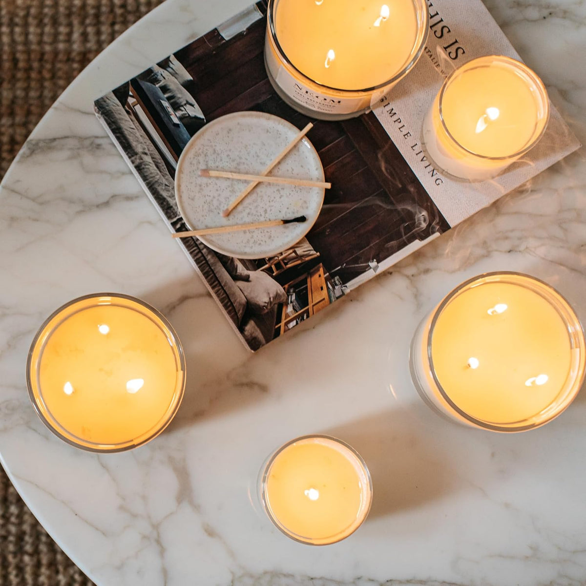 Neom luxury scented candle top view displaying wax pool