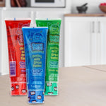 Close up of the resealable cap on the Blue Raspberry liquid candy tube.
