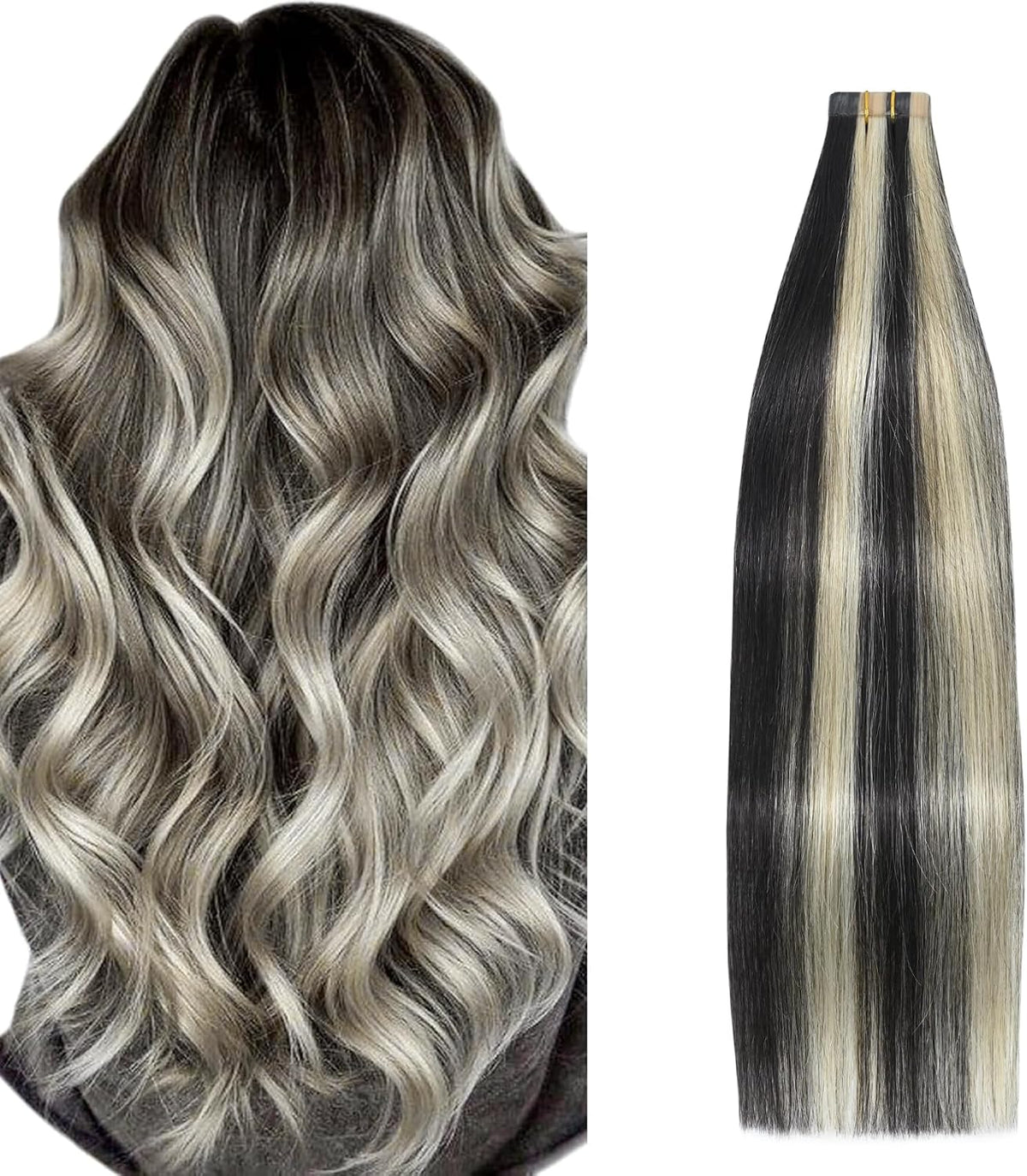 Aison Jet Black Tape in Hair Extensions Human Hair 18 Inch 40G Invisible Real Human Hair Extensions 20 Pcs/Package - Image 10