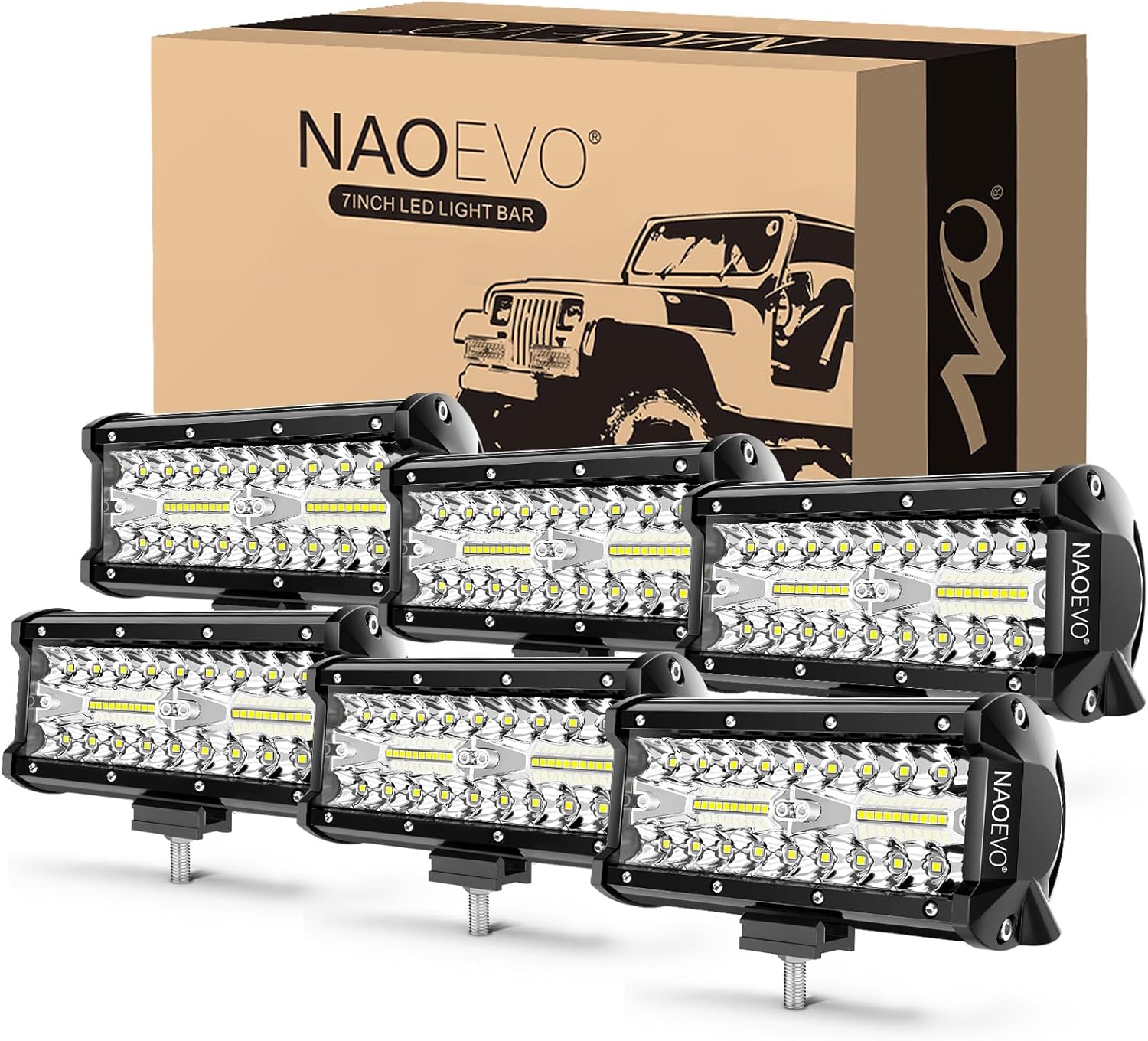 Naoevo 7 inch LED light bar front view offroad lighting