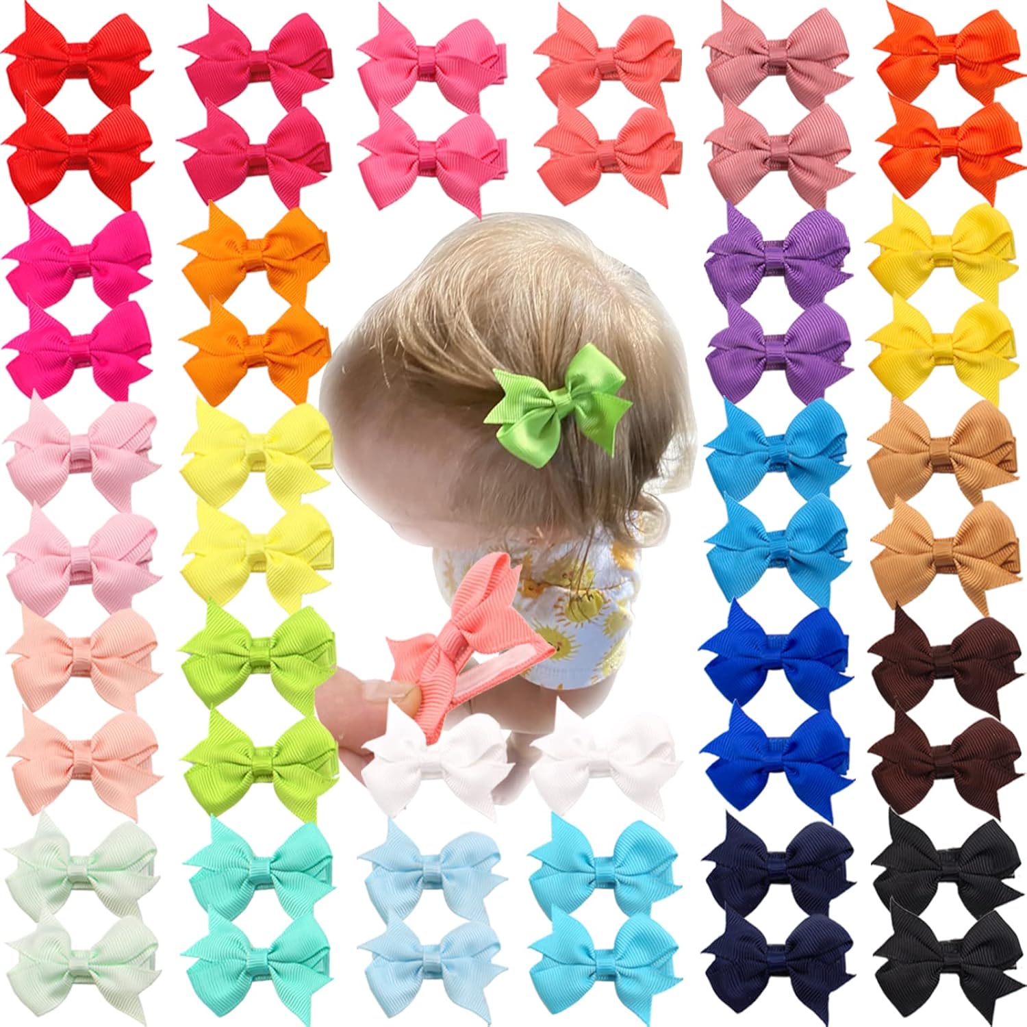 CÃ‰LLOT Baby Hair Clips 50Pcs Tiny 2" Baby Hair Bows Fully Covered Barrettes Clips for Baby Girls Infants and Toddlers,25 Colors in Pairs - Image 1