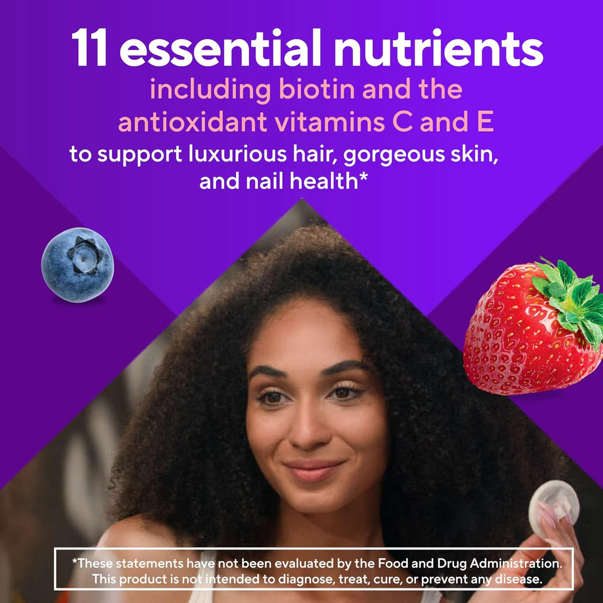 Vitafusion hair skin and nails gummies dietary supplement bottle