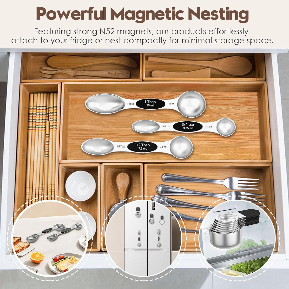 Abtrino 304 stainless steel measuring spoons nested together
