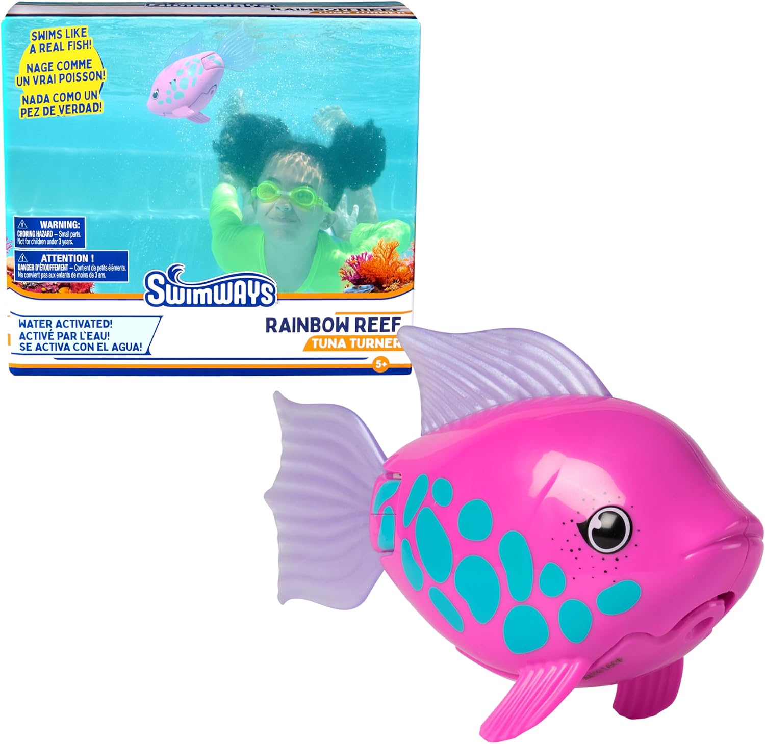SwimWays Rainbow Reef Tuna Turner water-activated swimming fish toy front view