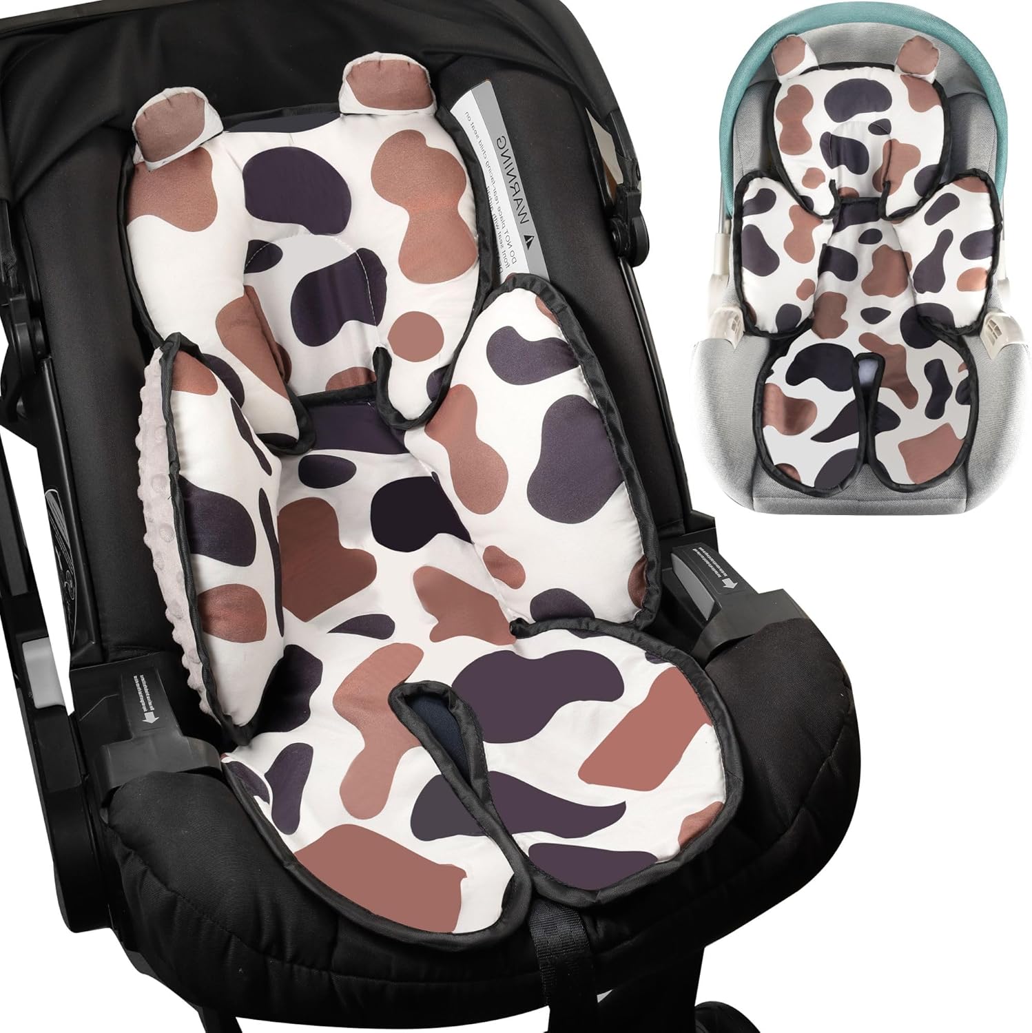 Honeau 3in1 baby car seat head body support cushion in grey front view showcasing ergonomic U-shaped newborn headrest
