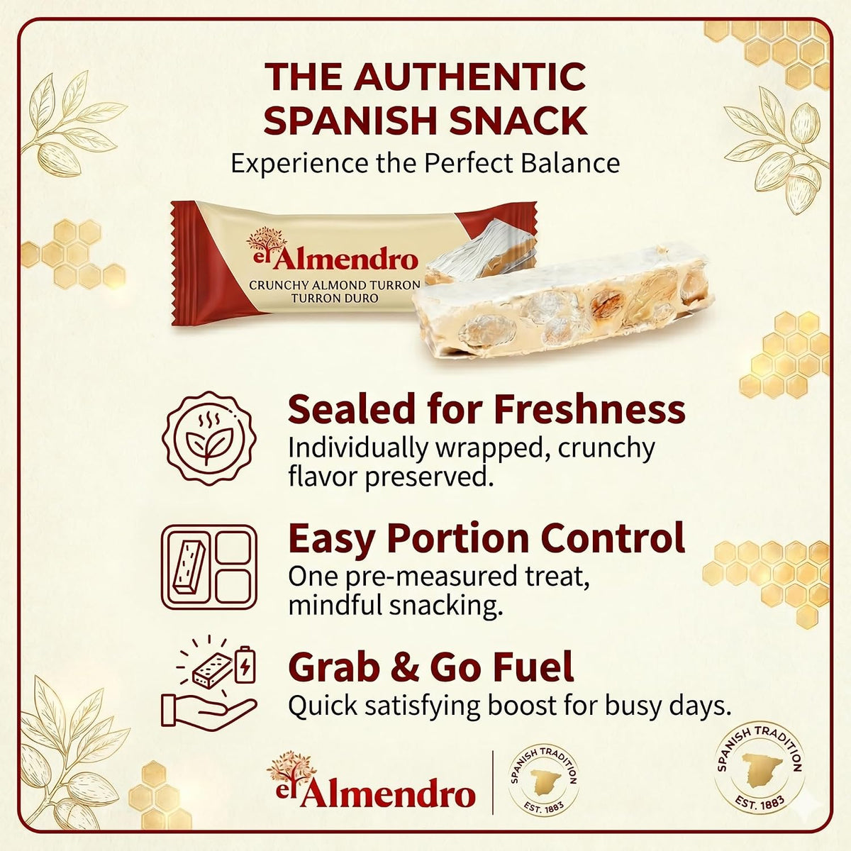 Nutritious gluten-free El Almendro Turron Duro almond candy bars pack of twenty-four.