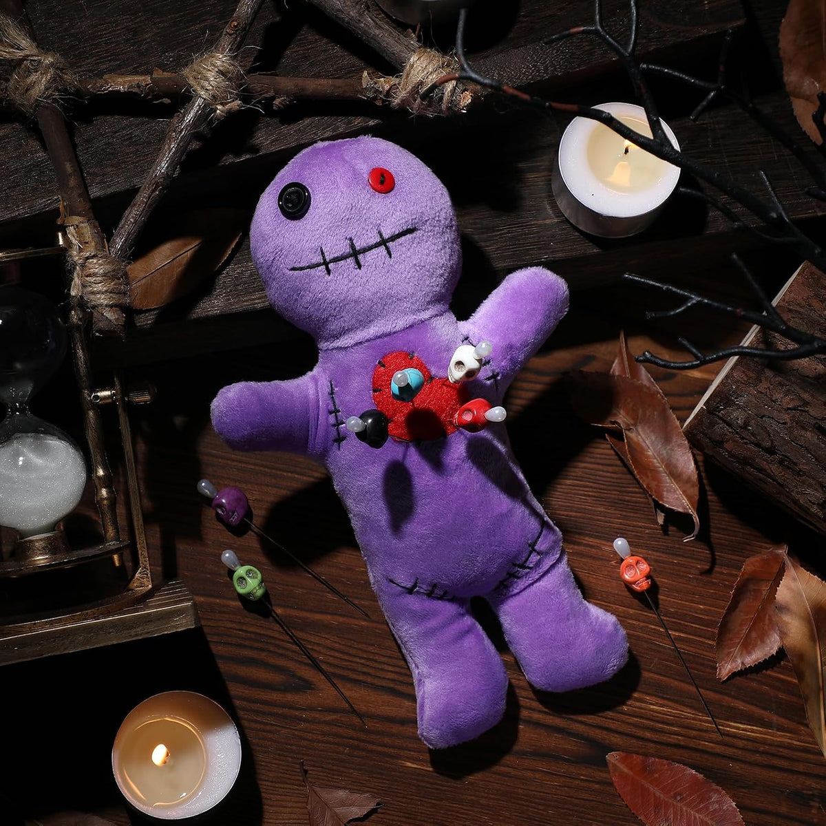 Kathfly 8 Pcs Voodoo Doll Set 7" Voodoo Horror Doll with 7 Pcs Skull Pins Creepy Ghost Dolls Revenge Stress Relieving Inspirational Positive Ornament Gift for Friend Coworkers Birthday Gifts(Purple) - Image 6