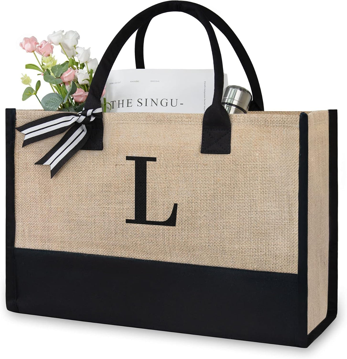 TOPDesign Personalized Initial Canvas Beach Bag, Monogrammed Gift Tote Bag for Women - Image 9
