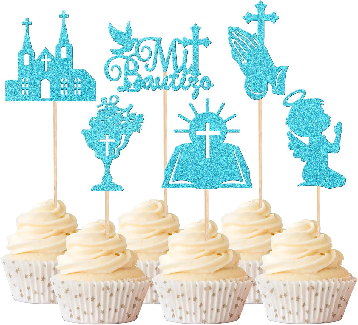 Rsstarxi 24 Pack First Holy Communion Cupcake Toppers Cross Dove Angel God Bless Cupcake Picks Christian Baptism Cake Decorations for First Communion Baby Shower Birthday Party Supplies Silver - Image 10