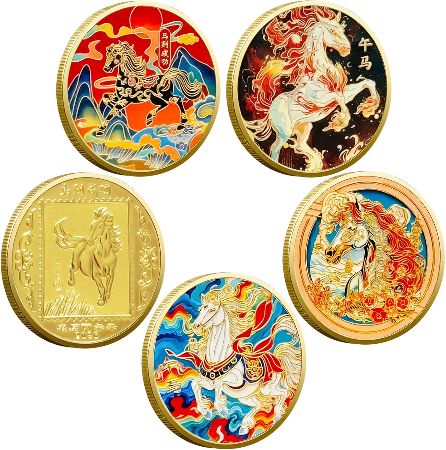 LAIAMER 2026 Year of the Horse gold zodiac coins front view showing detailed horse engraving