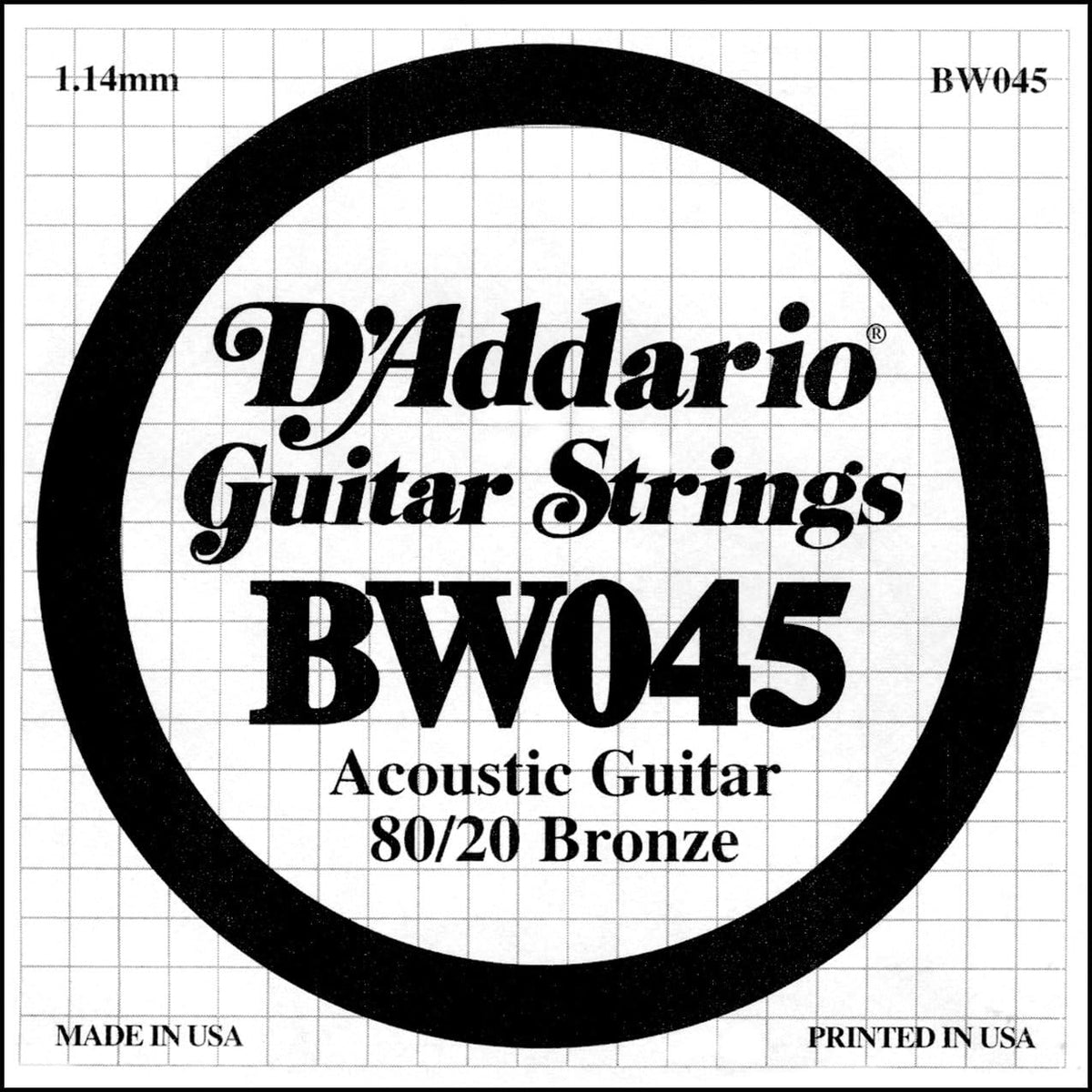 D'Addario BW045 acoustic guitar single string front view packaging
