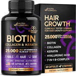 Biotin, Collagen, Hyaluronic Acid & Keratin - Hair Growth Support, 180 Caps | Hair, Skin & Nails Vitamins - Clinically Tested Supplement for Men & Women - 25000mcg Vitamins B1, B2, B3, B6 & B7 - Image 12