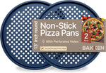 Bakken Pizza Baking Pan - Round Perforated Carbon Steel Pan with Non-Stick Marble Coating, Oversized Silicone Handle, Dishwasher Safe, High-Temperature Resistant, Durable & Easy Cleanup White, 2 Pack - Image 10