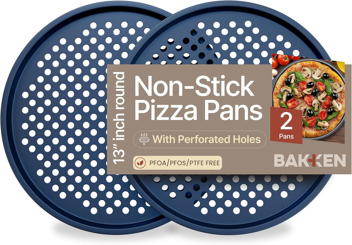 Bakken Pizza Baking Pan - Round Perforated Carbon Steel Pan with Non-Stick Marble Coating, Oversized Silicone Handle, Dishwasher Safe, High-Temperature Resistant, Durable & Easy Cleanup White, 2 Pack - Image 10