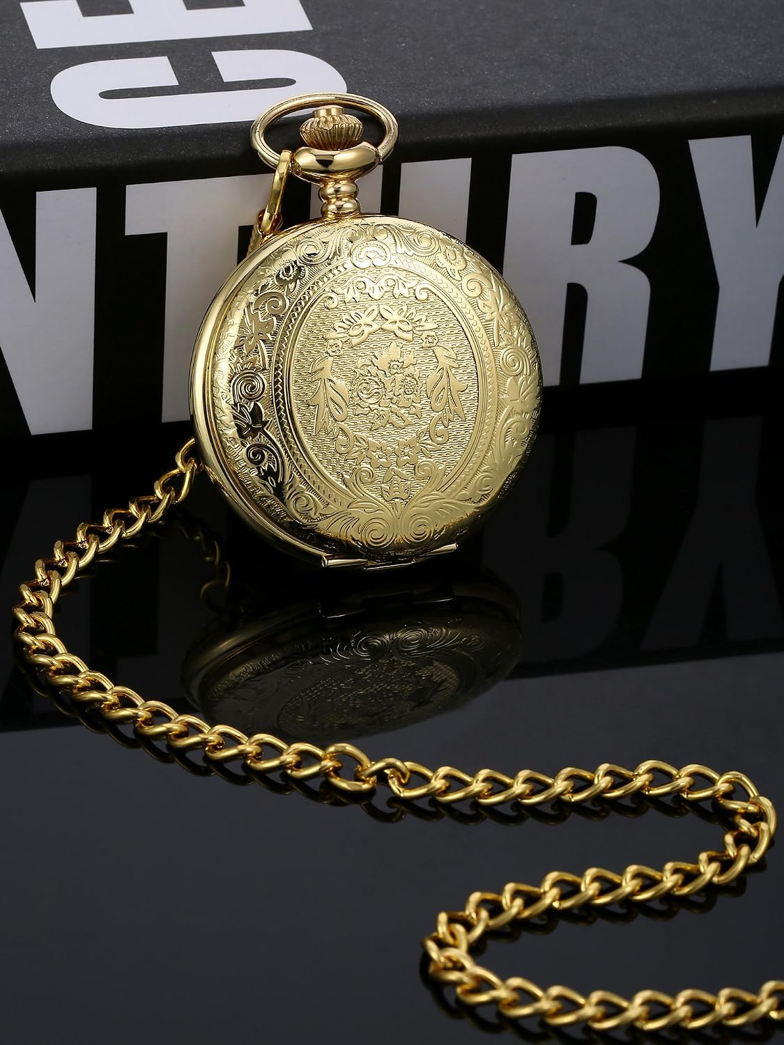 Pangda steel pocket watch open displaying white dial and Roman numerals