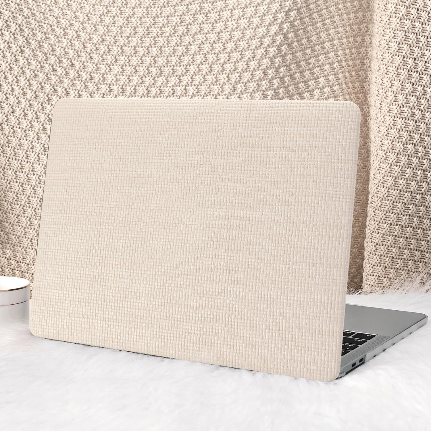 Seorsok MacBook Air 13 inch leather case beige woven front view