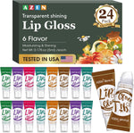 AZEN 24 pack clear lip gloss set showing multiple flavored tubes