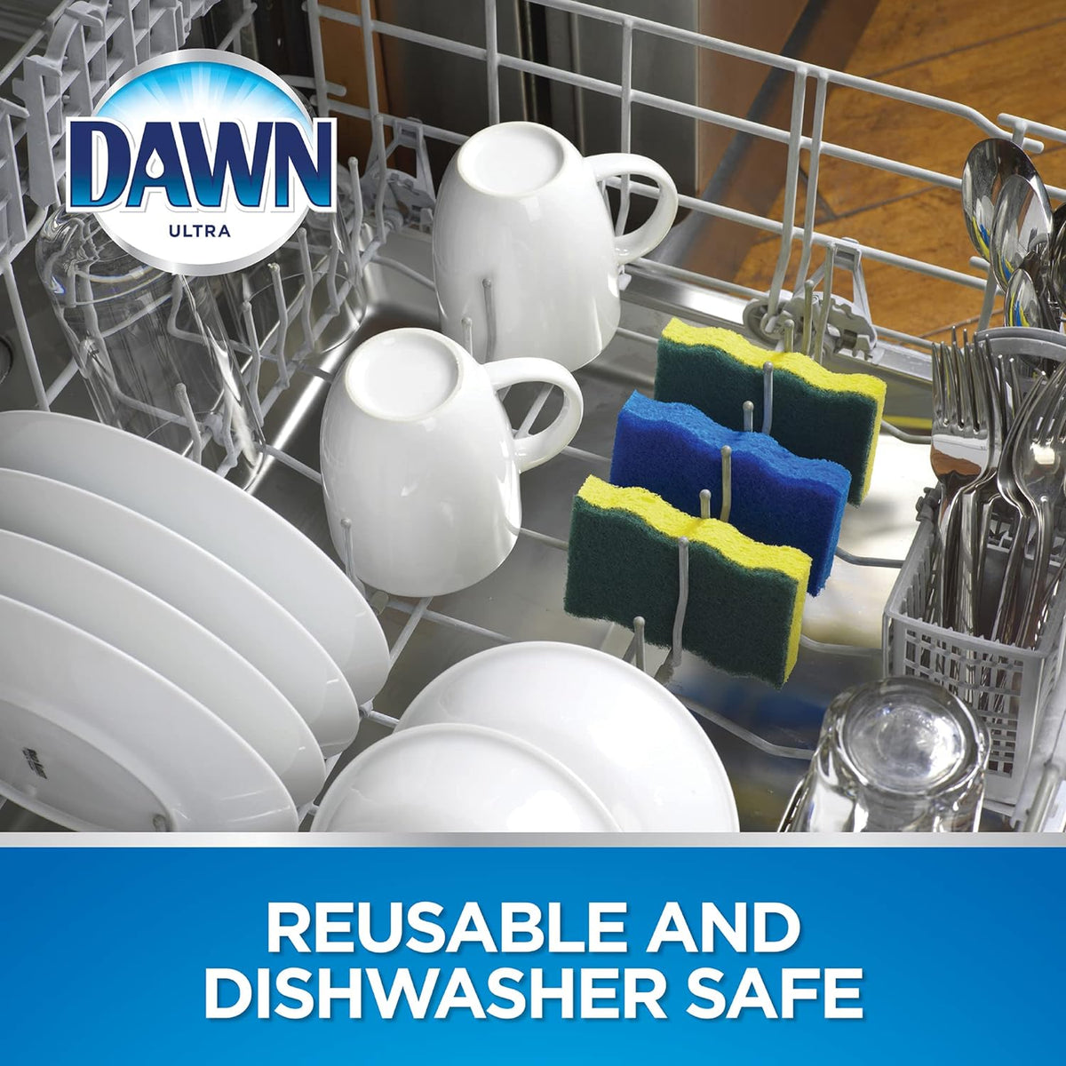 Dawn double-sided dish cleaners displaying absorbent cellulose foam