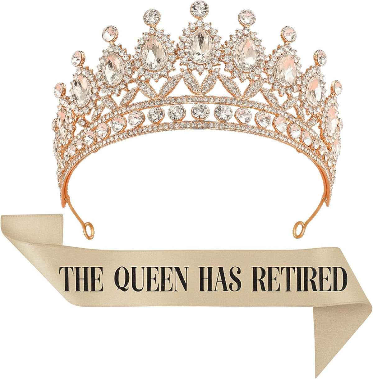 JPACO retirement tiara and sash set gold front view