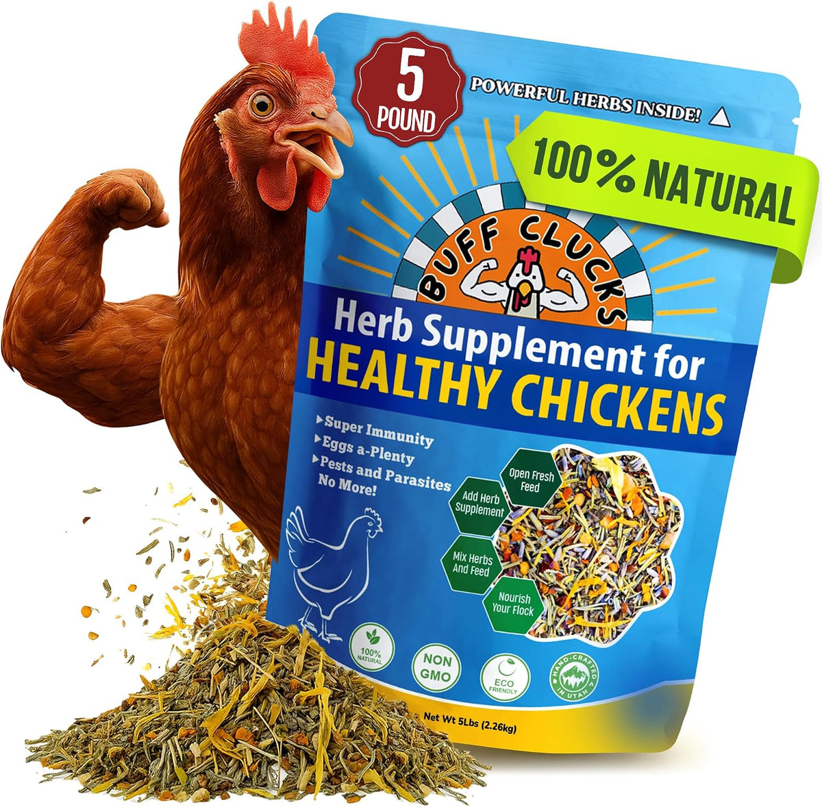 Buff Clucks non GMO plant based coop snacks packaging back view instructions