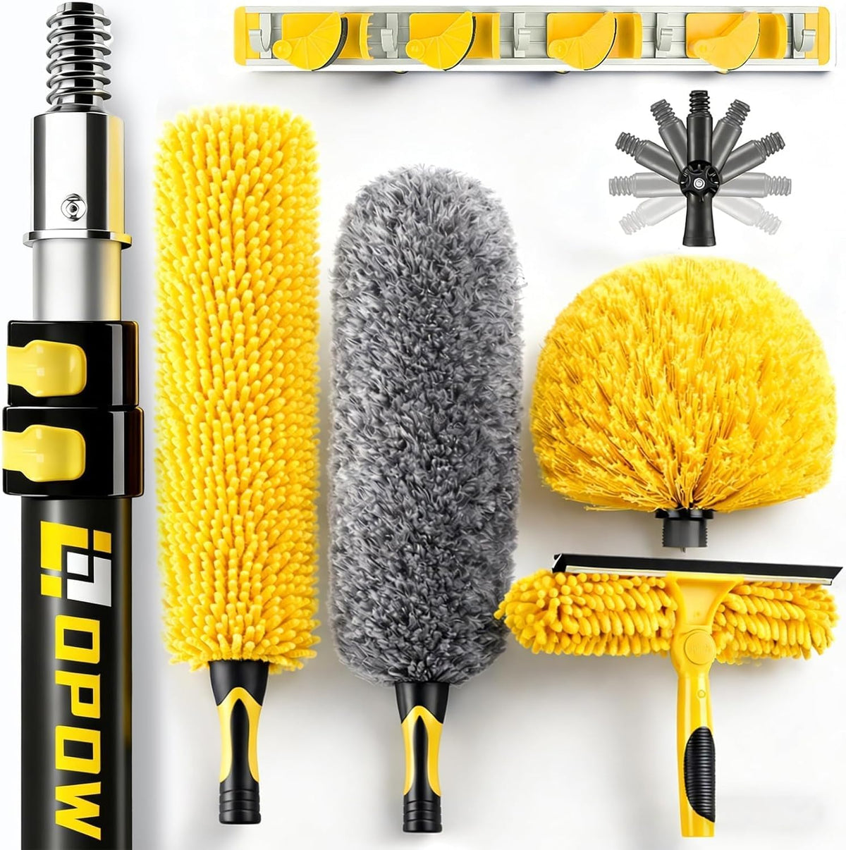 Opow 20 Foot High Ceiling Duster Kit front view with all cleaning attachments.