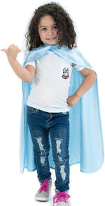 Full length presentation of imported gold superhero cape