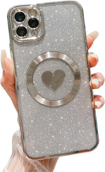 Compatible with iPhone 11 Pro Max 6.5 Inch Case with Magsafe, Plating Heart Glitter Magnetic Case for Women Girl TPU Camera Protection Back Cover for iPhone 11 Pro Max Pink - Image 12
