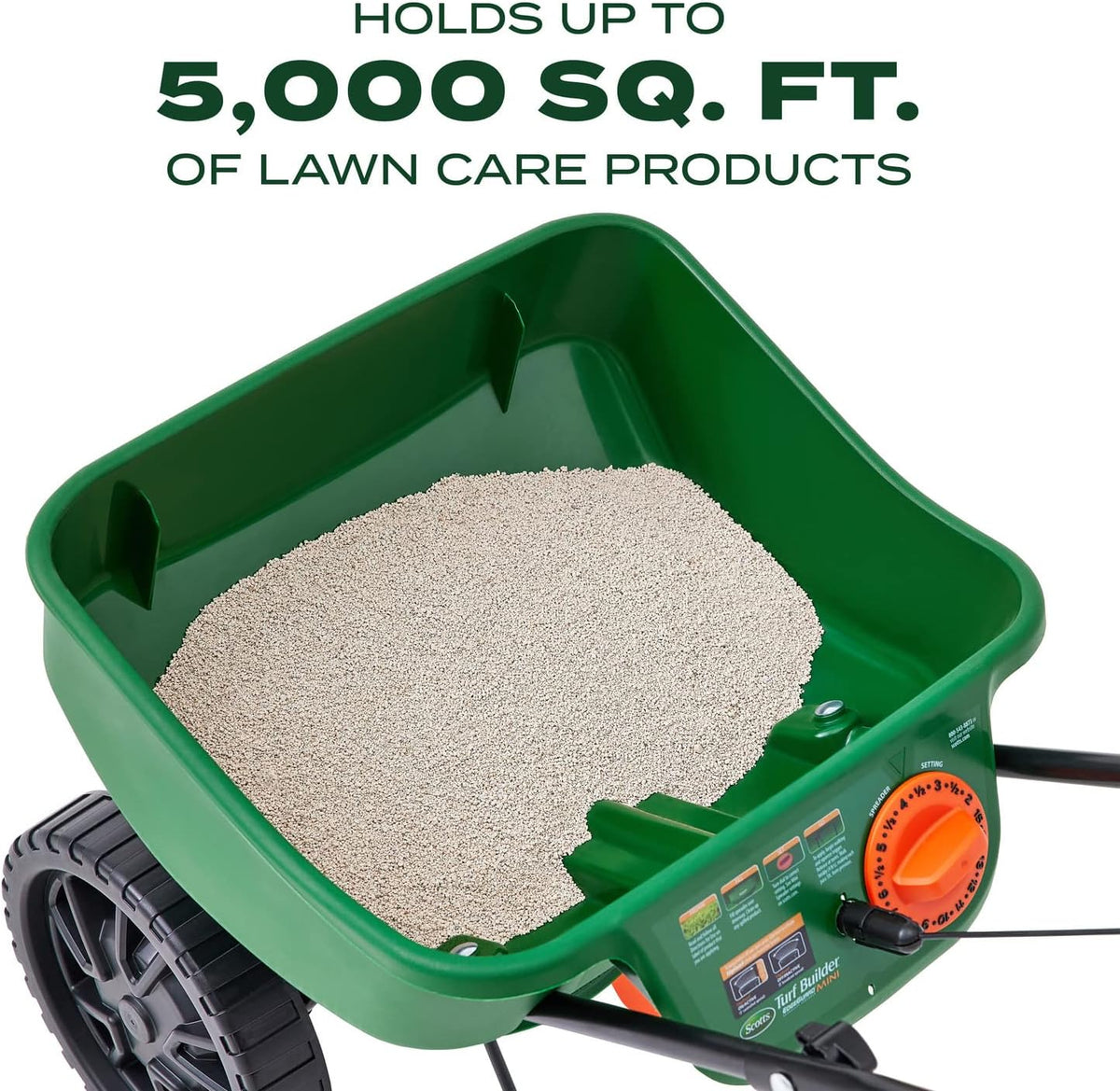 Scotts Turf Builder EdgeGuard Mini Broadcast Spreader fold down handle